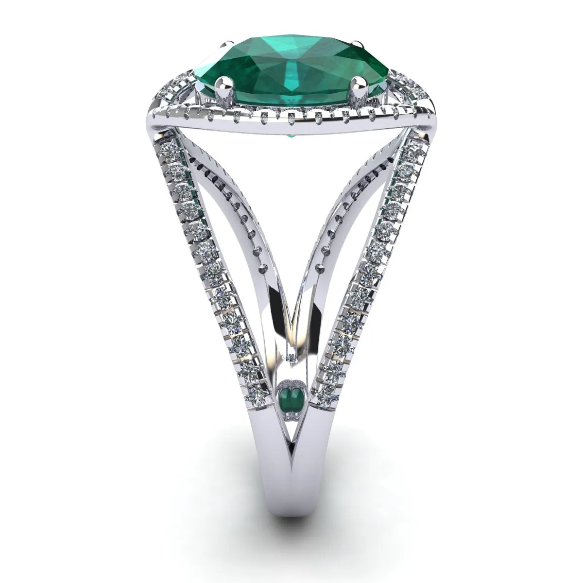 1 1/2 Carat Oval Shape Emerald And Halo Diamond Ring In 14 Karat White Gold