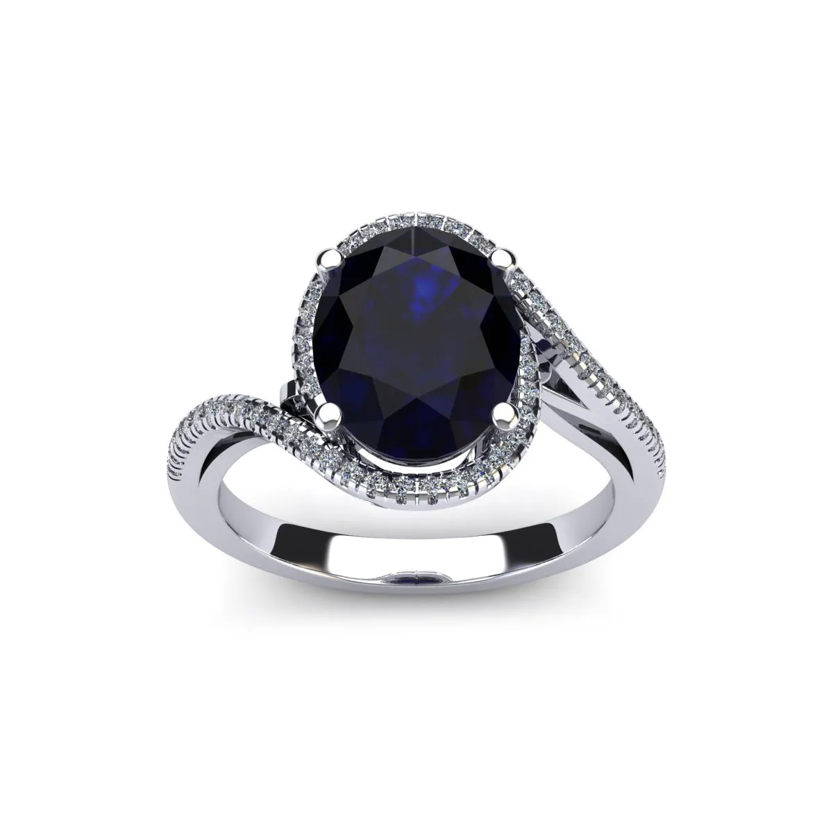 1 1/4 Carat Oval Shape Sapphire And Halo Diamond Ring In 14 Karat White Gold