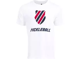 104432-114 | MENS PICKLEBALL T-SHIRT | WHITE/BLUE/RED