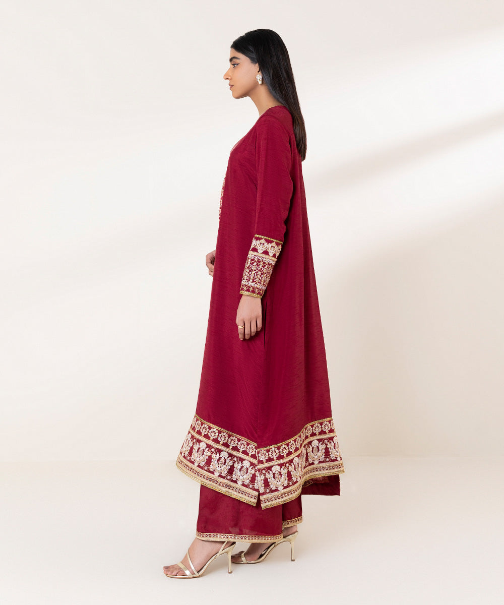 3 Piece - Embroidered Raw Silk Suit