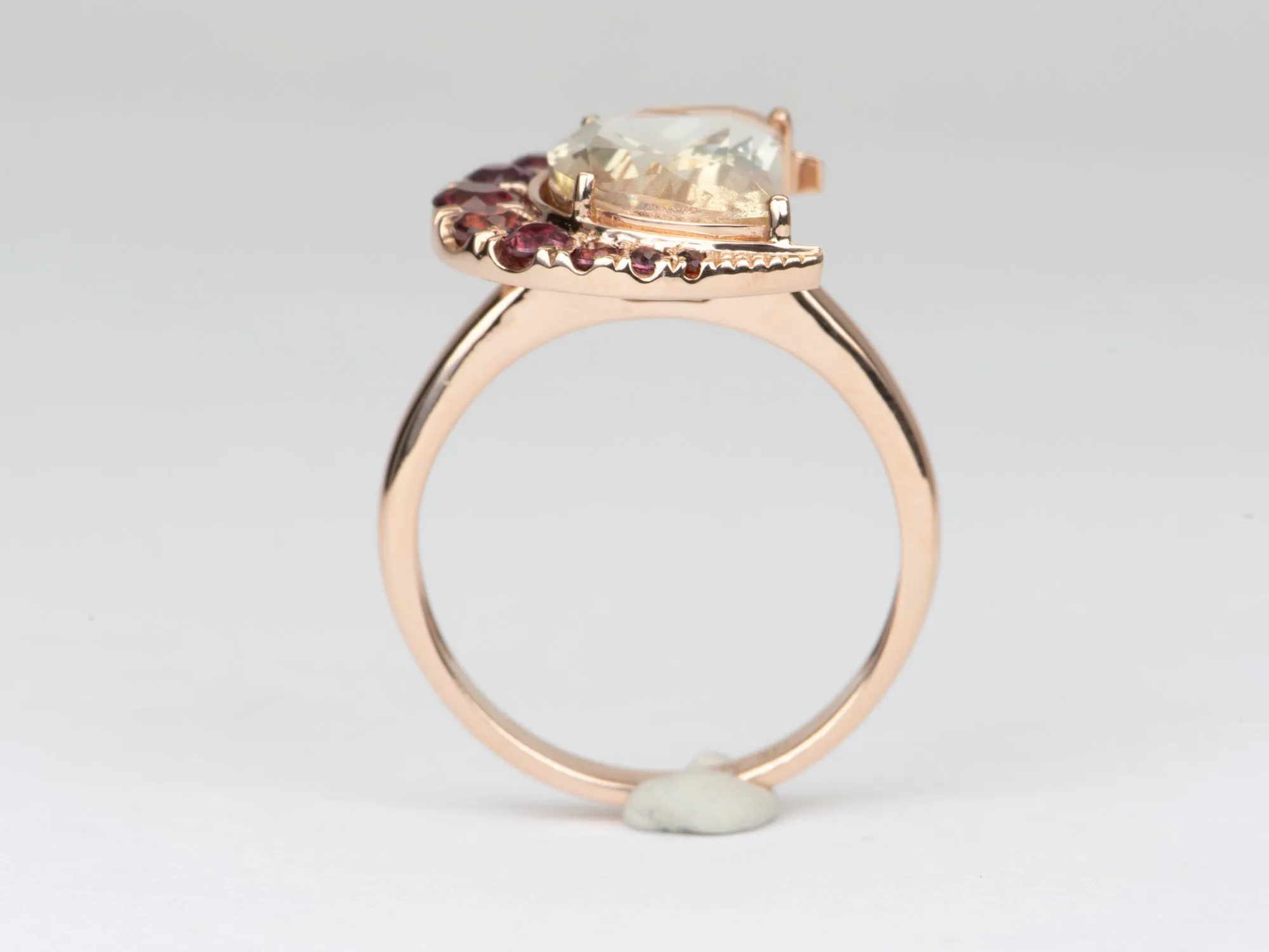 3.33ct Half Moon Oregon Sunstone with Garnet Halo 14K Rose Gold Ring R6556