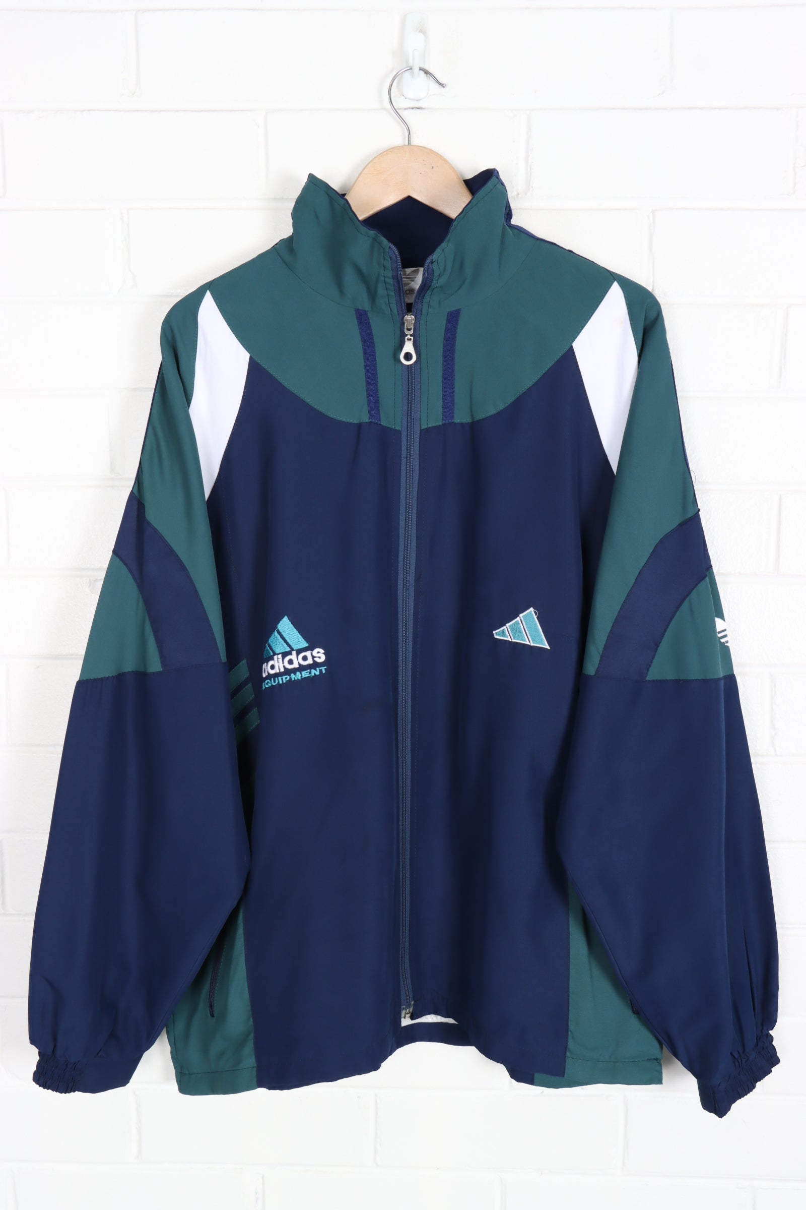 ADIDAS EQUIPMENT Teal & Navy Full Zip Embroidered Windbreaker (XXL)