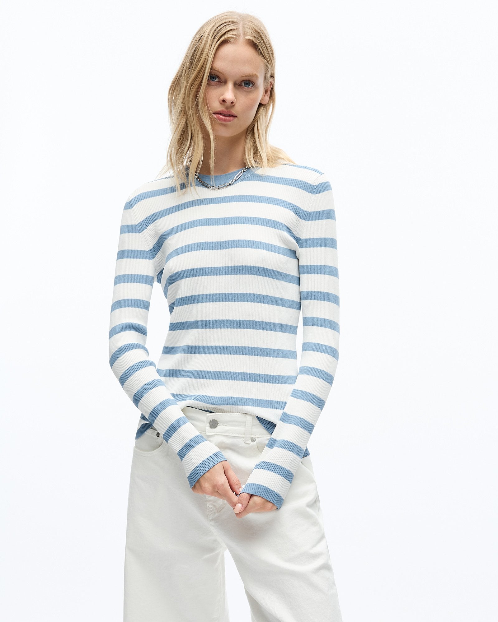 AGNES LONG SLEEVE KNIT TOP - BLUE FOG STRIPE