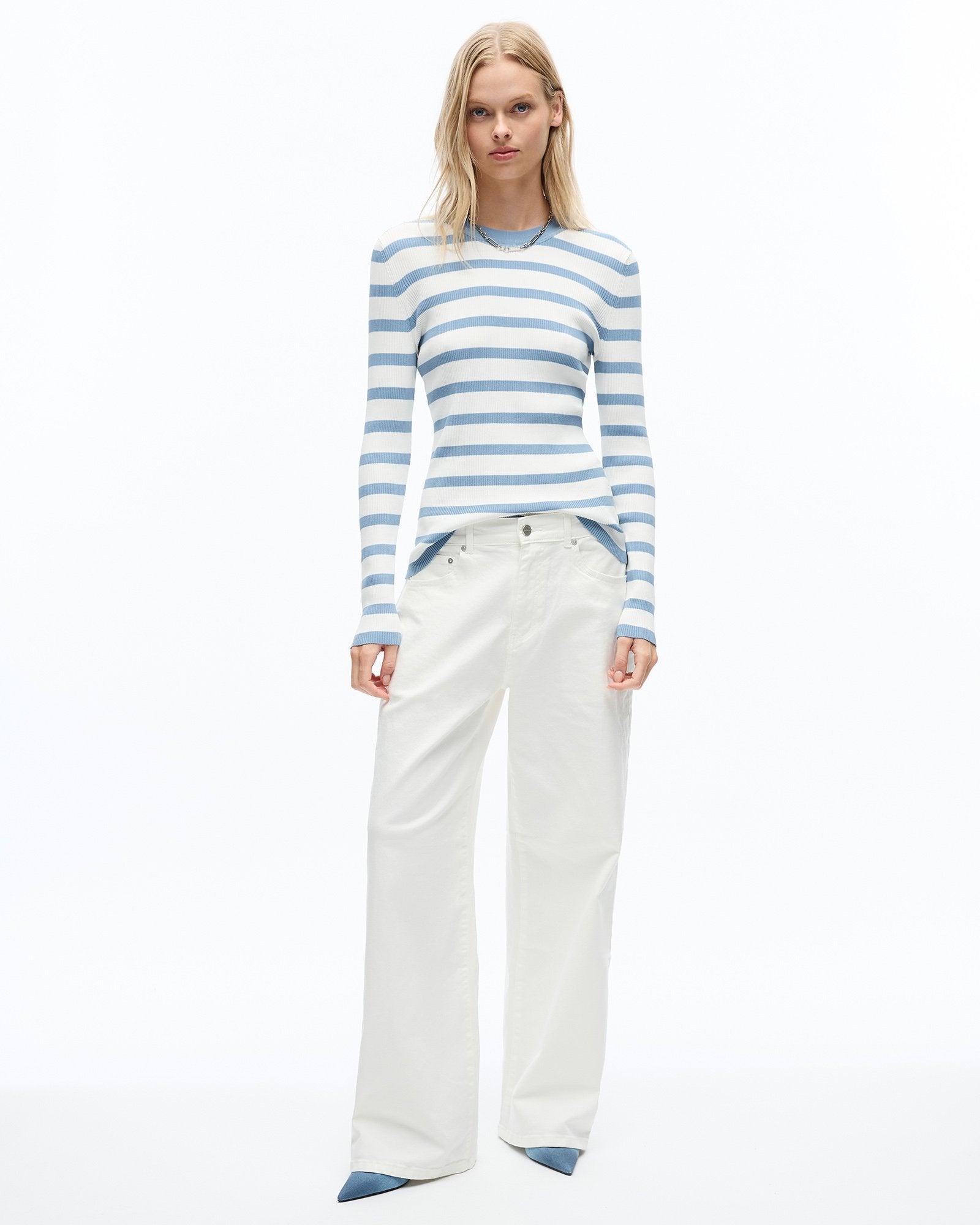 AGNES LONG SLEEVE KNIT TOP - BLUE FOG STRIPE