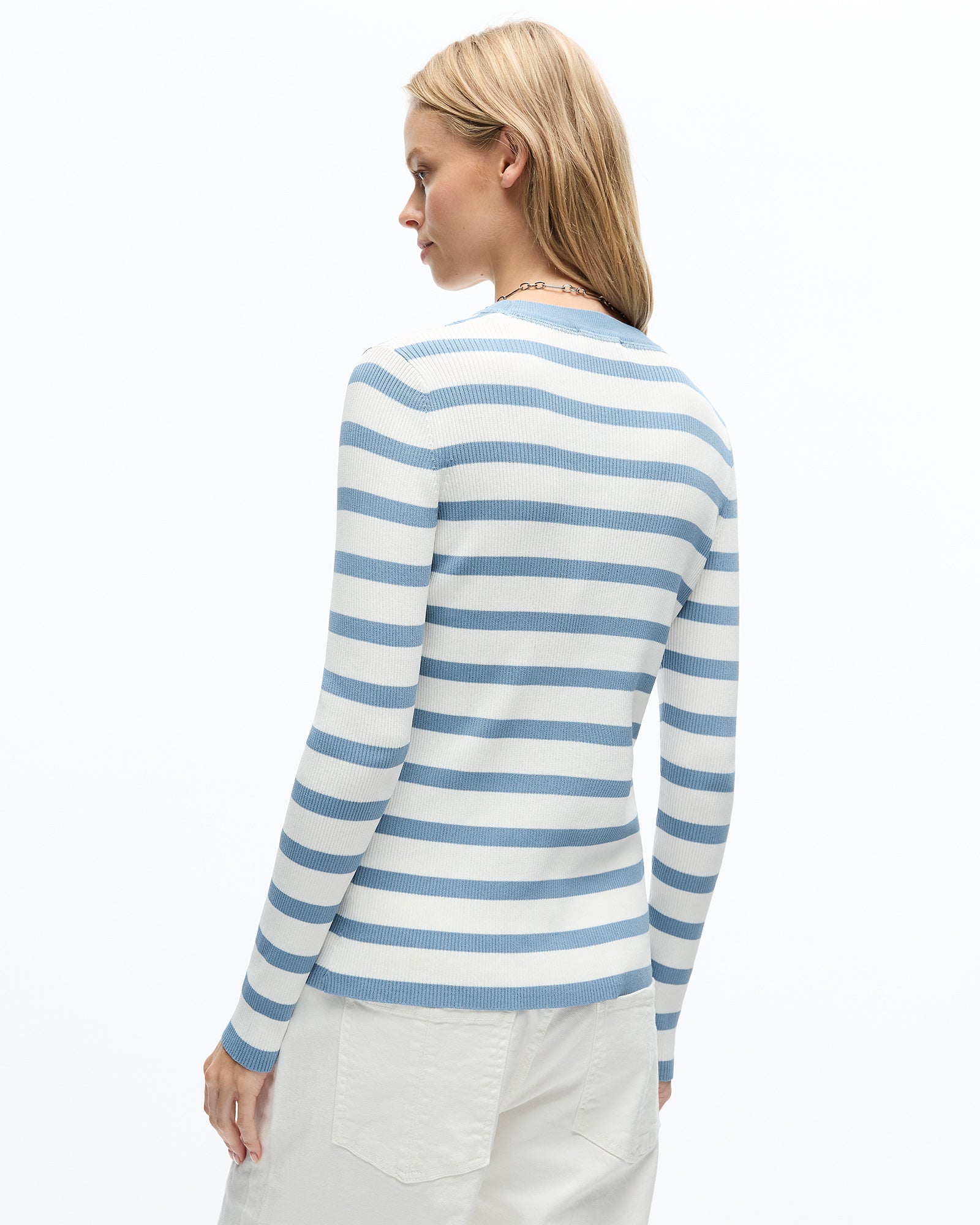 AGNES LONG SLEEVE KNIT TOP - BLUE FOG STRIPE