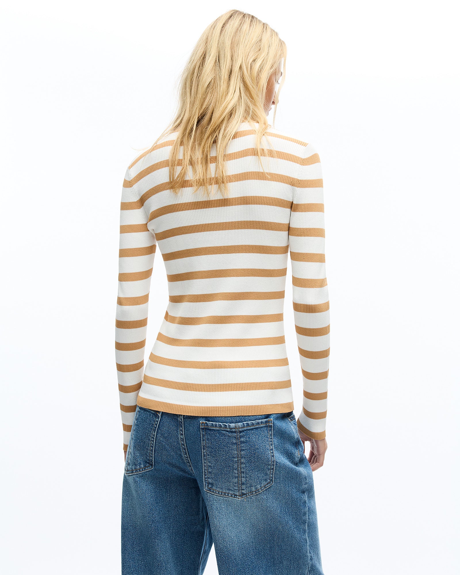 AGNES LONG SLEEVE KNIT TOP - CARAMEL STRIPE