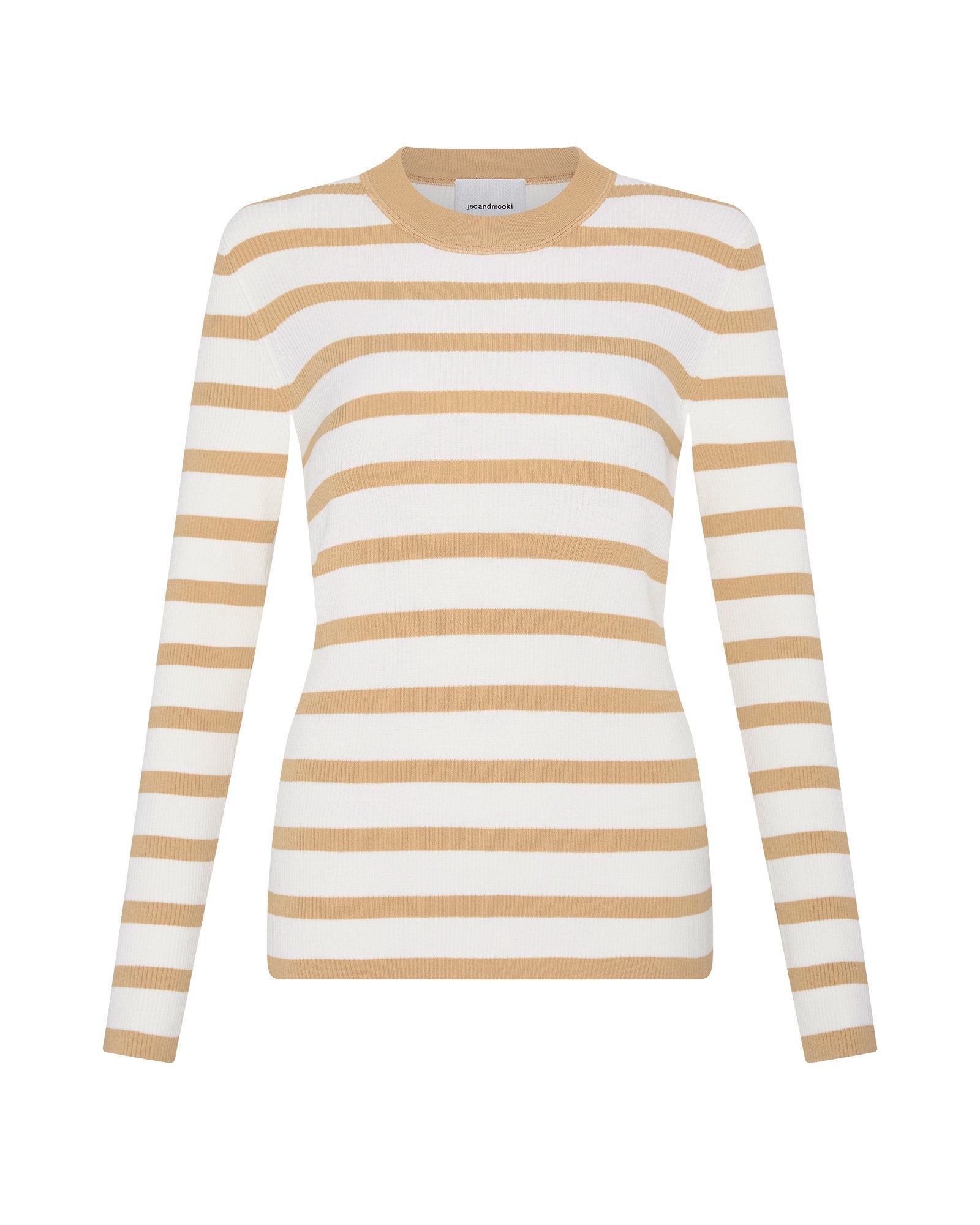 AGNES LONG SLEEVE KNIT TOP - CARAMEL STRIPE