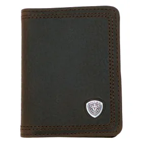 Ariat Western Mens Leather Shield Dark Brown Rowdy Bi-Fold Flipcase Wallet