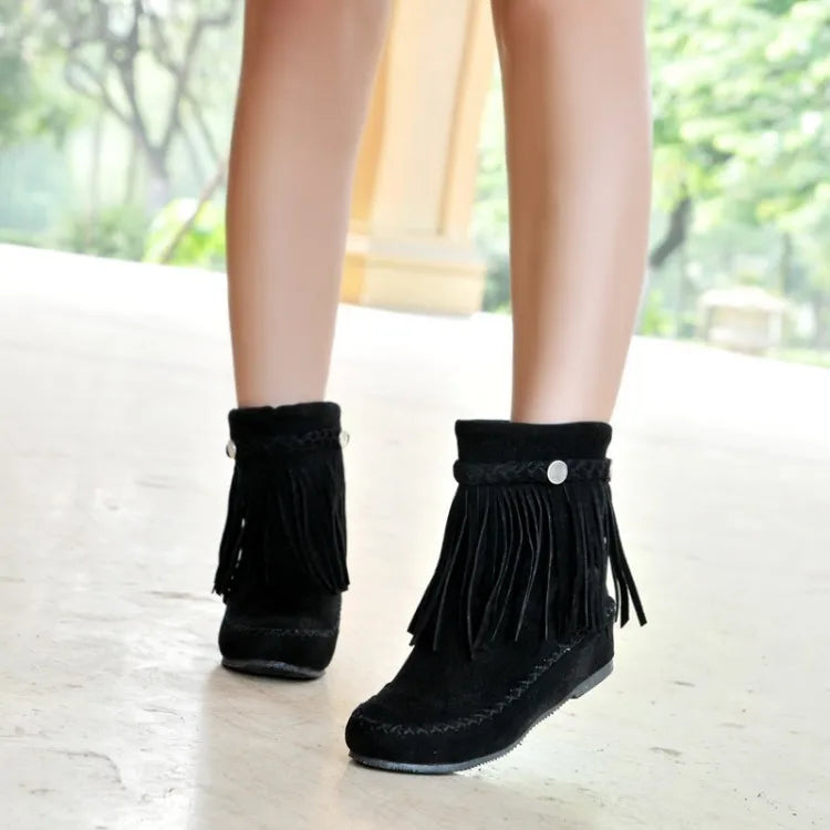 Ashore Shop boho ethnic national women tassel fringe Faux suede leather ankle boots