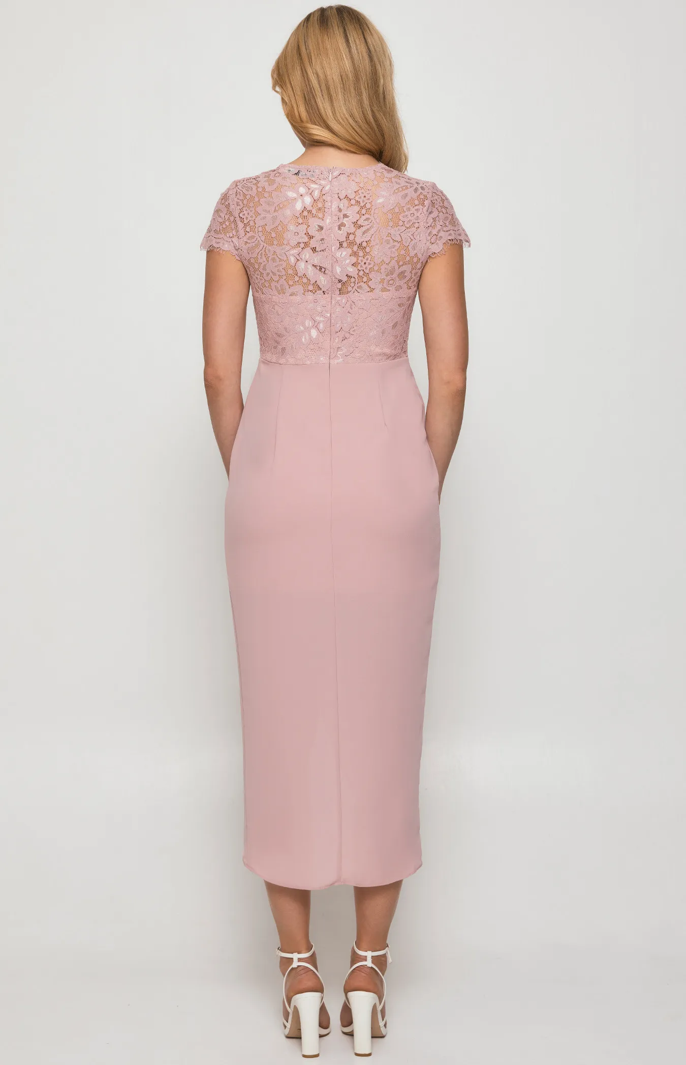 Asymmetric Hemline Dress with Embroidery Lace Top (SDR411A)