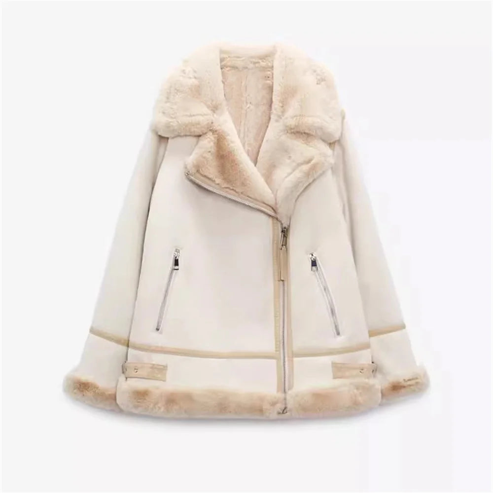 Autumn/Winter New Women's Wear New Fashion, Casual, Versatile Leather and Fur One Piece Loose Jacket Coat