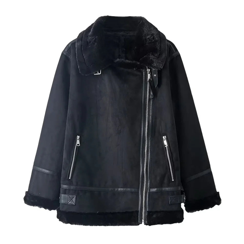 Autumn/Winter New Women's Wear New Fashion, Casual, Versatile Leather and Fur One Piece Loose Jacket Coat