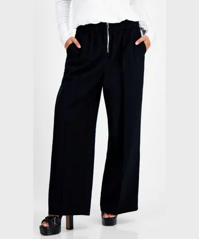 Bar III Petite Zip-Front High Rise Wide-Leg Pants