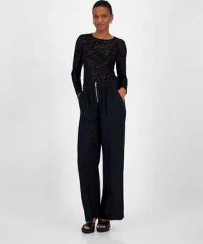 Bar III Women's High-Rise Wide-Leg Zip-Front Pants