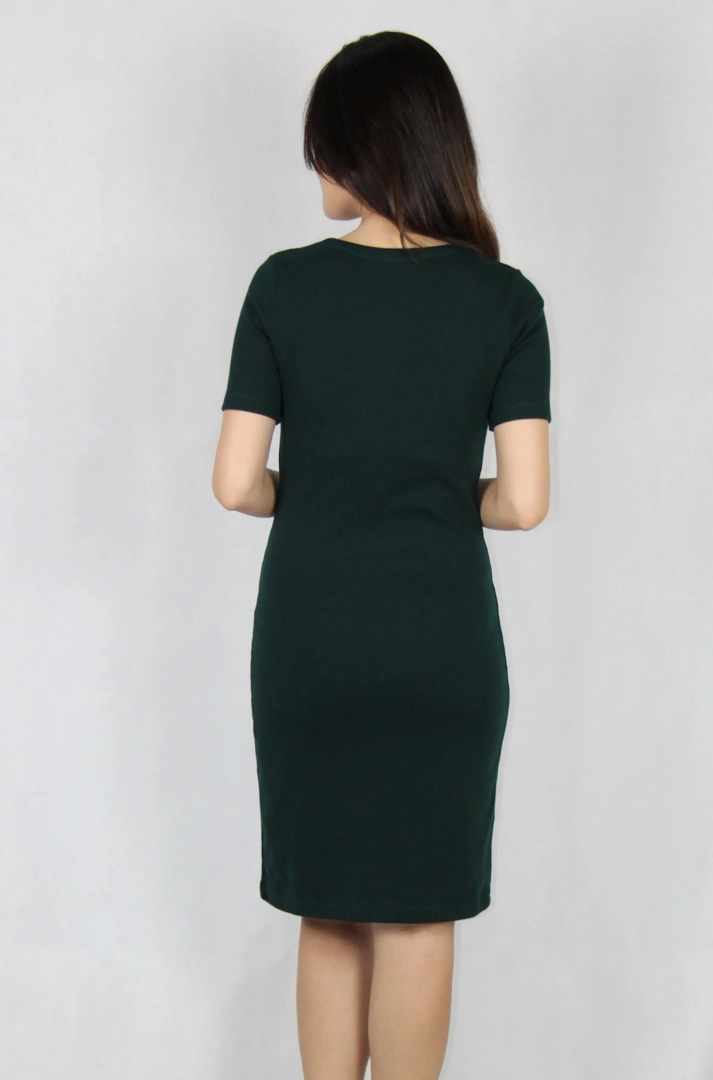 Basic Square Neck Dress in Dark Green