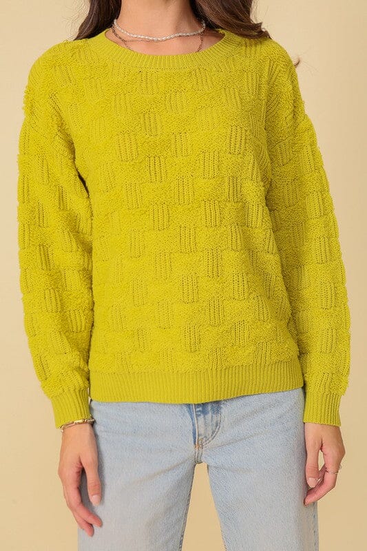 BASKET WEAVE PATTERNED SWEATER