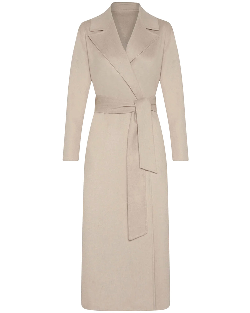 Beige Tie Waist Long Overcoat