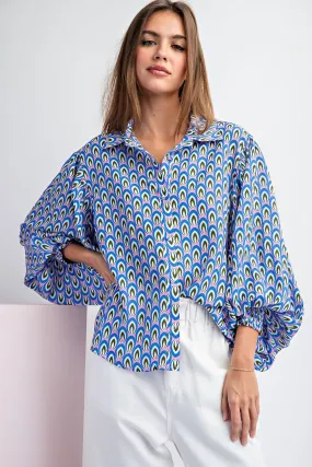 Blue Bubble Sleeve Top