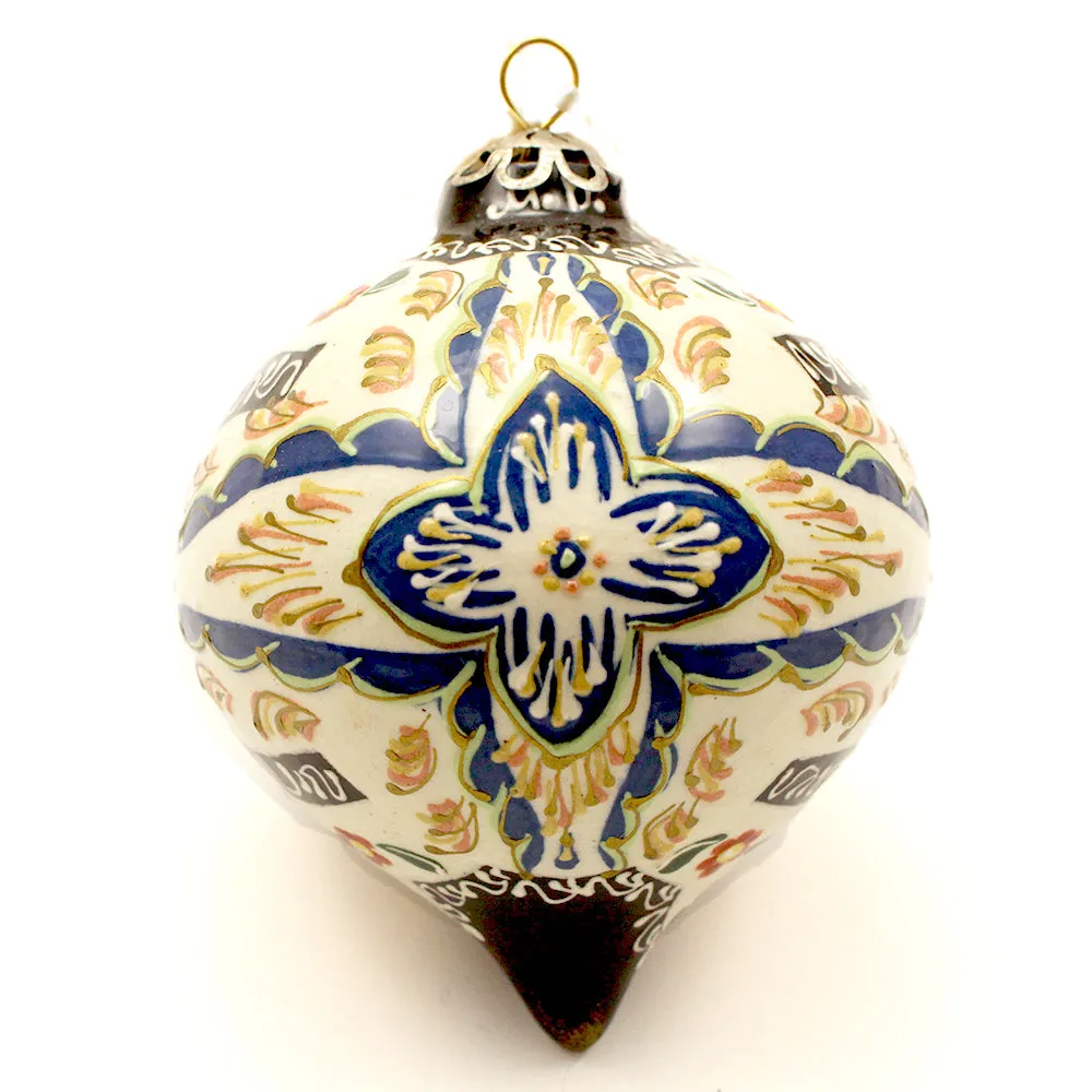 Blue, Green, White Floral Teardrop Shape Ceramic Ornament