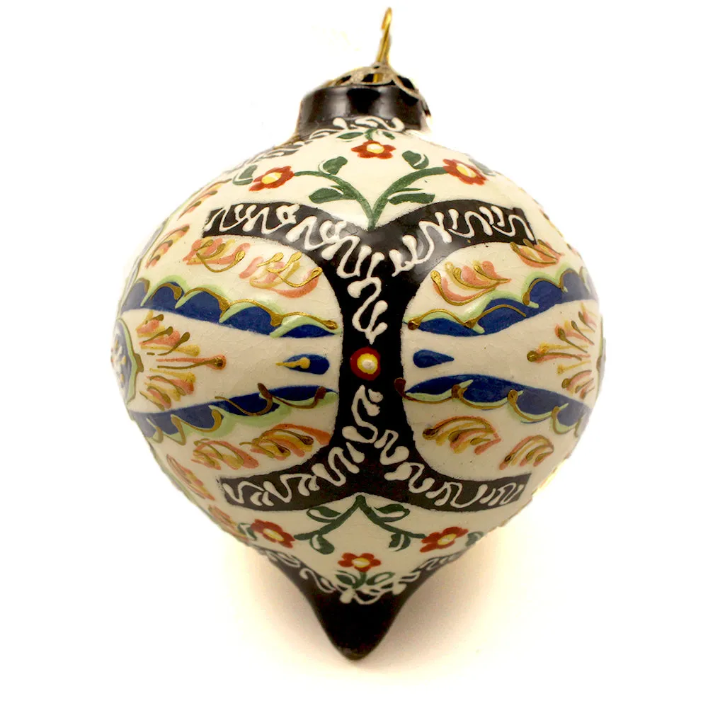 Blue, Green, White Floral Teardrop Shape Ceramic Ornament