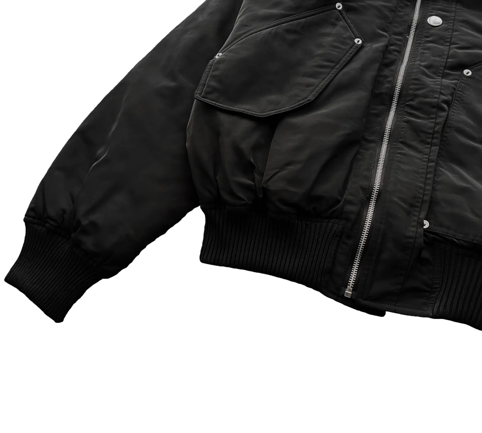 BOXY FLAP-POCKETS FLIGHT BOMBER JACKET - BLACK