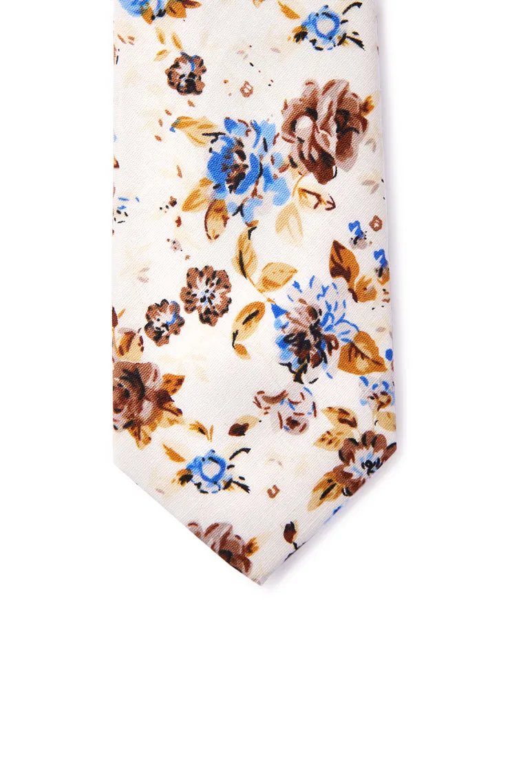 Charles Floral Print Necktie - Brown & Blue