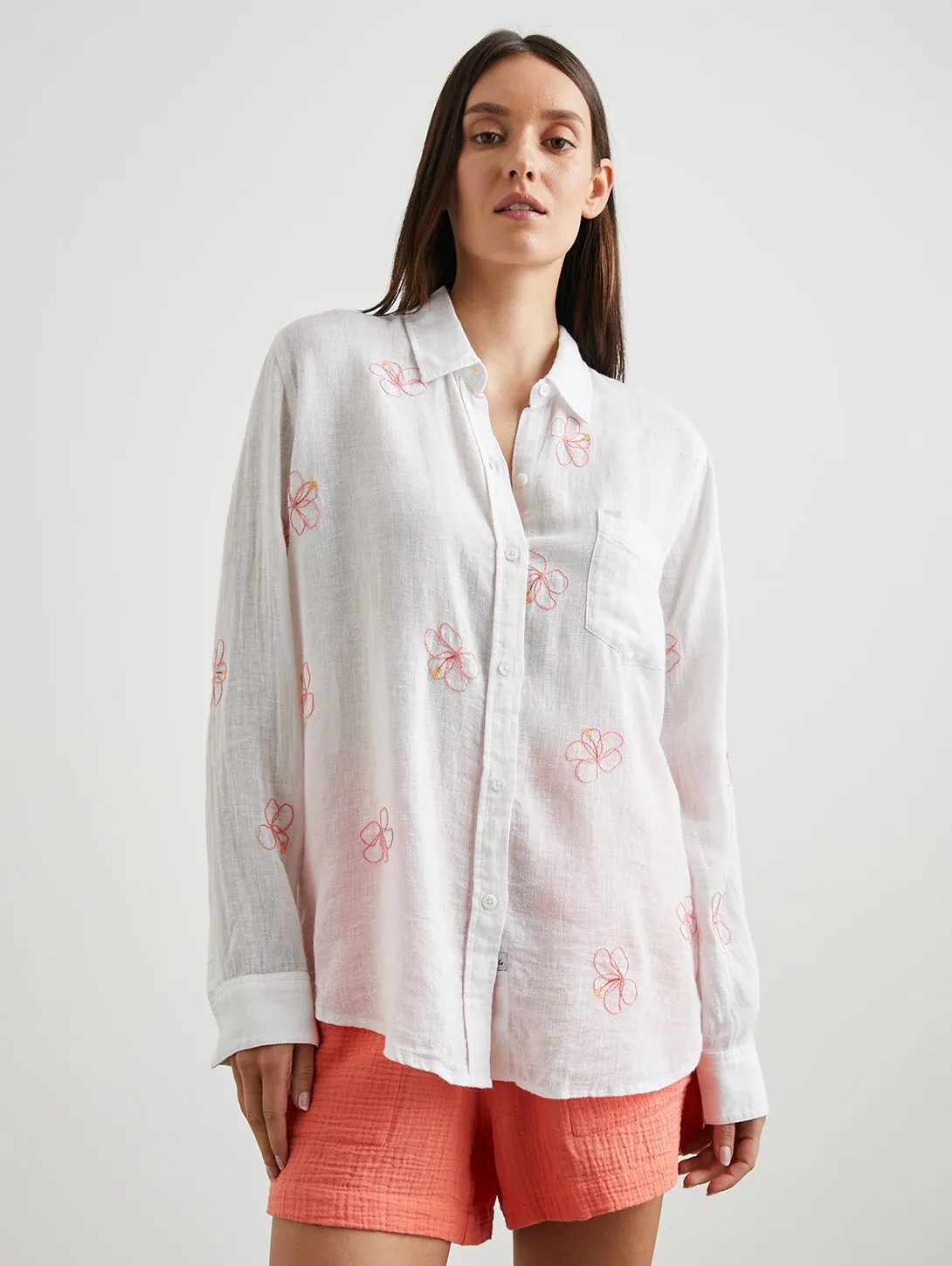 Charli Floral Shirt - Hibiscus Embroidery