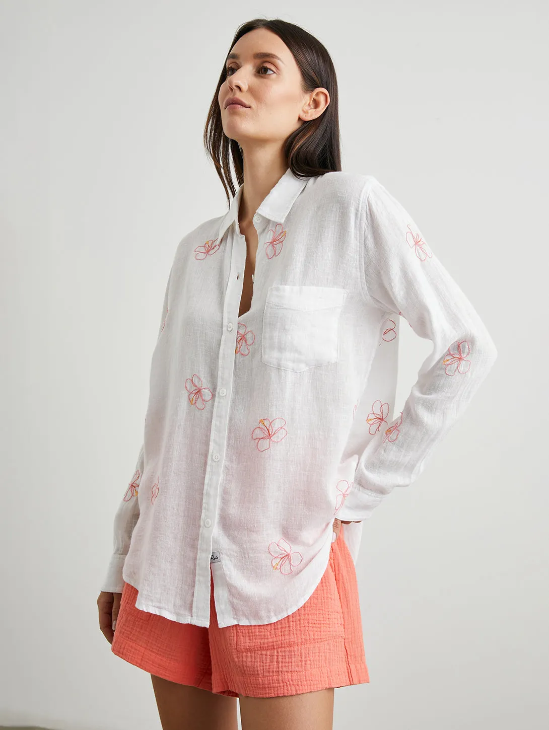 Charli Floral Shirt - Hibiscus Embroidery