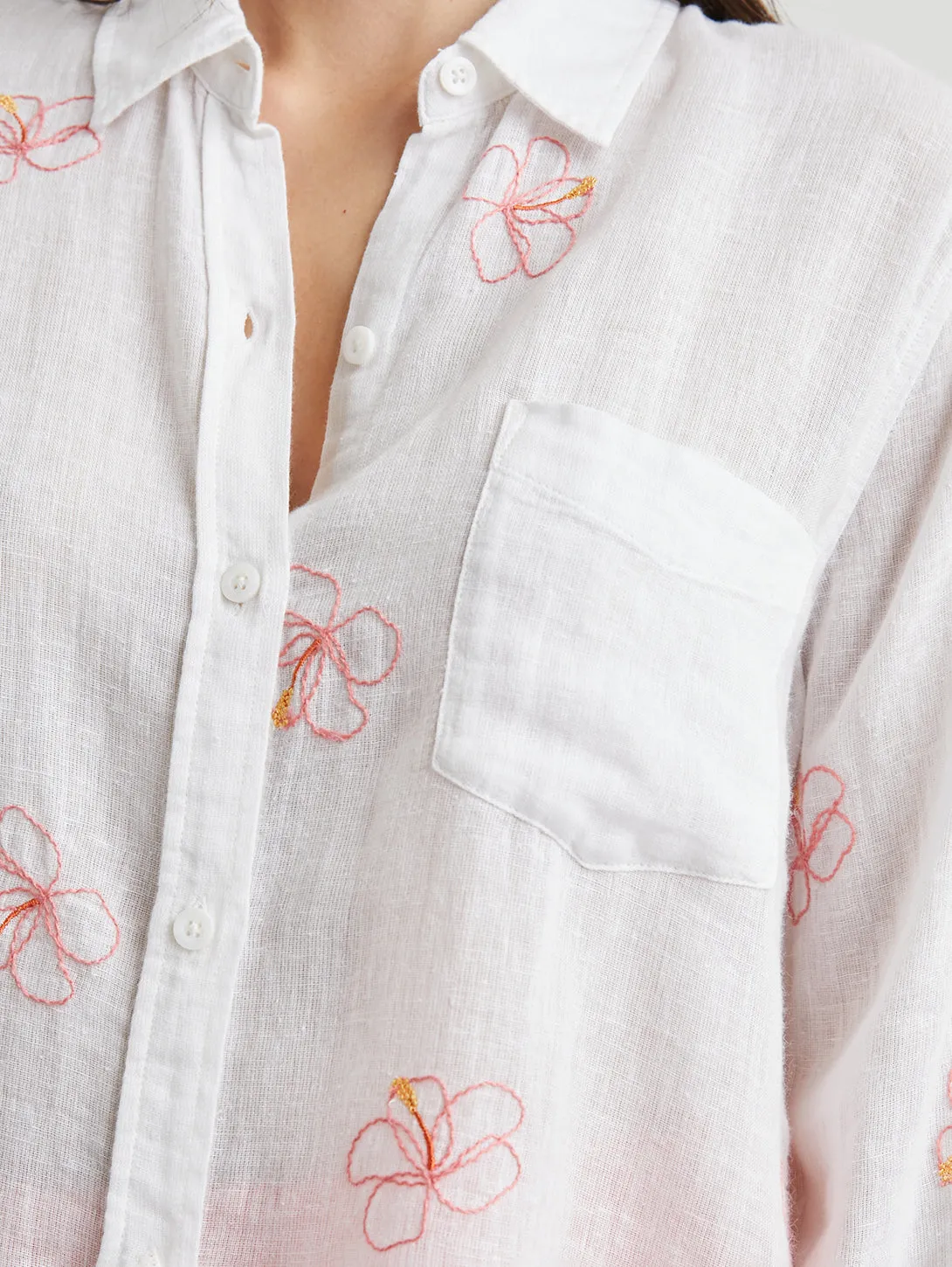 Charli Floral Shirt - Hibiscus Embroidery