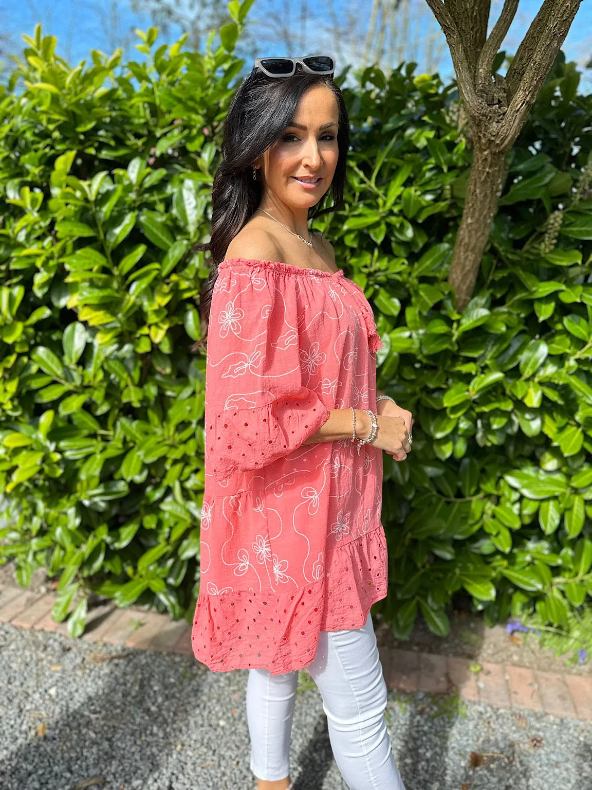 Coral Patterned Tassel Bardot Tunic Penny