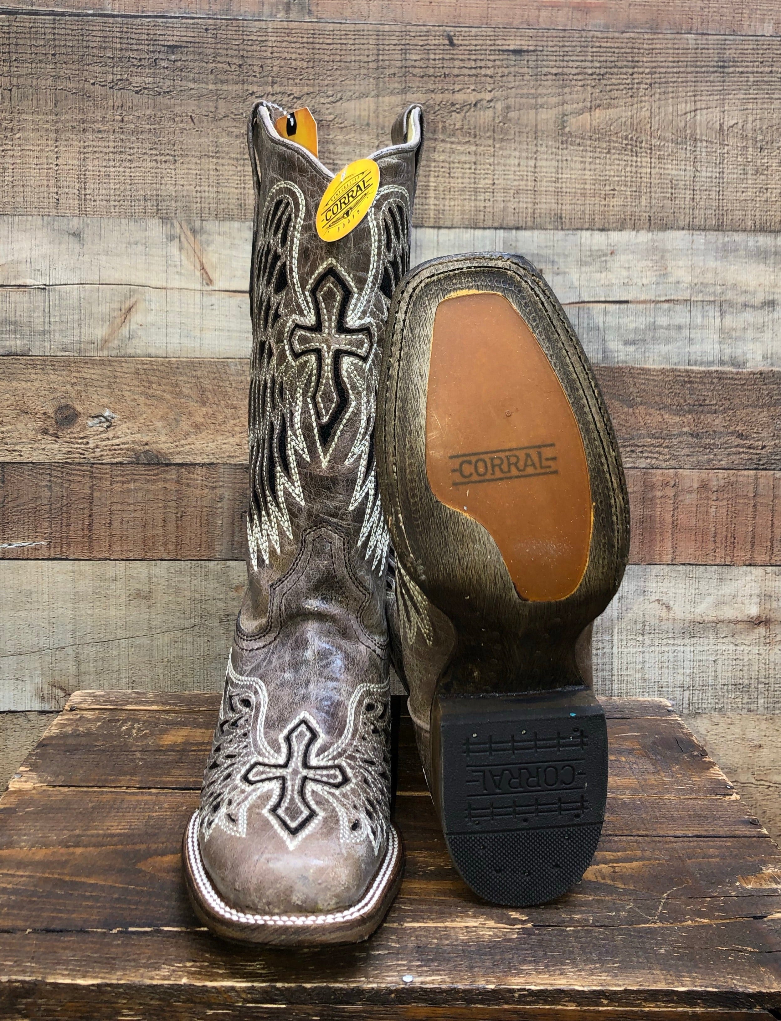 Corral Wing & Cross Inlay Western Boots - Black Sequin