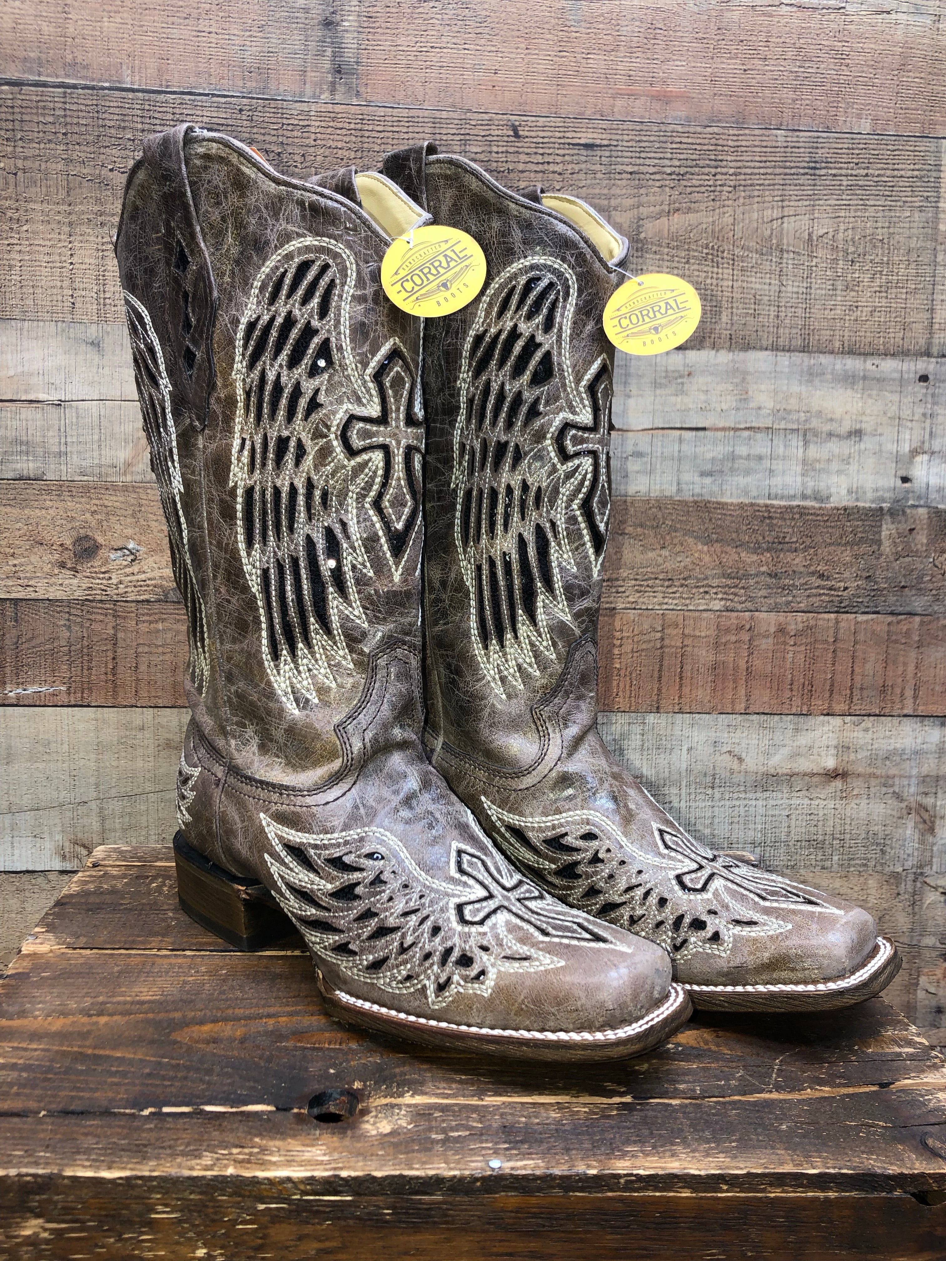 Corral Wing & Cross Inlay Western Boots - Black Sequin