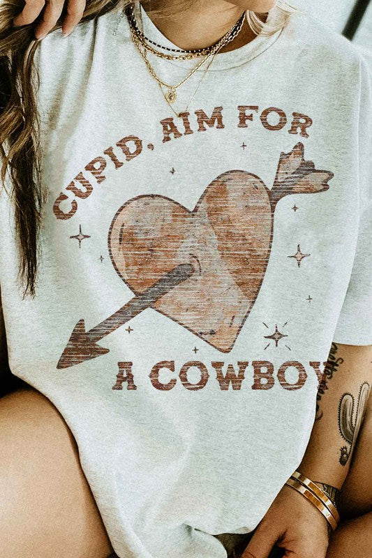 CUPID AIM FOR A COWBOY VALENTINES GRAPHIC TEE