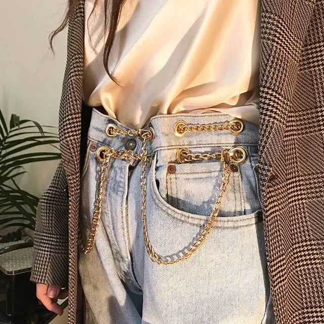 Custom double extra chain belt jeans