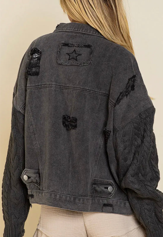 Denim Sweater Jacket - Black Charcoal