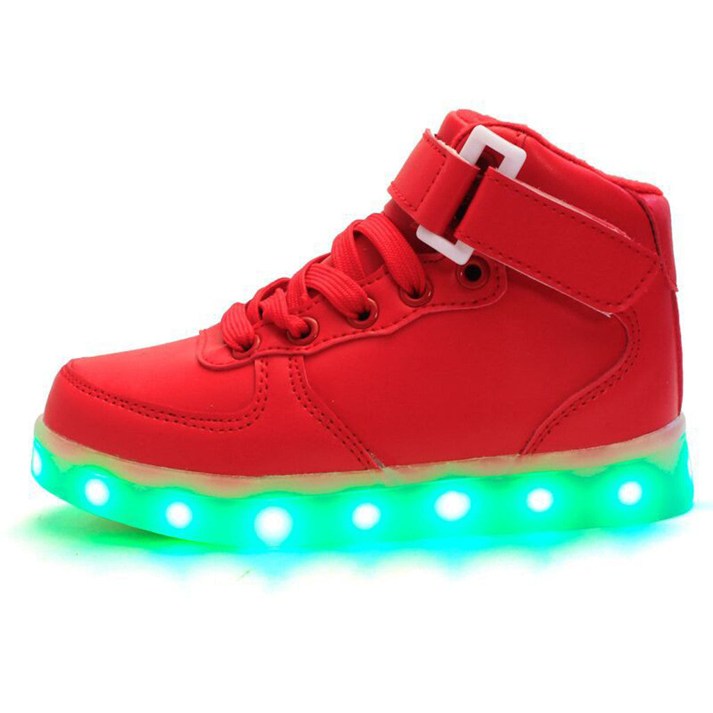 DoGeek Kids High Top Light Up Shoes For Boy and Girls, White, Black, Red, Pink, Blue, Size 25 EU-37 EU