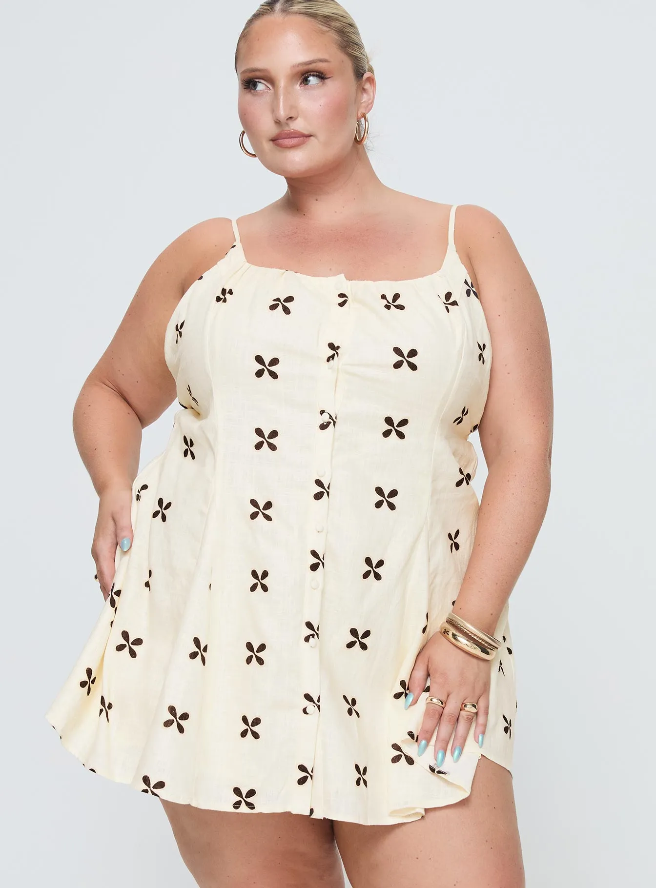 Elian Linen Blend Mini Dress Cream / Multi Curve