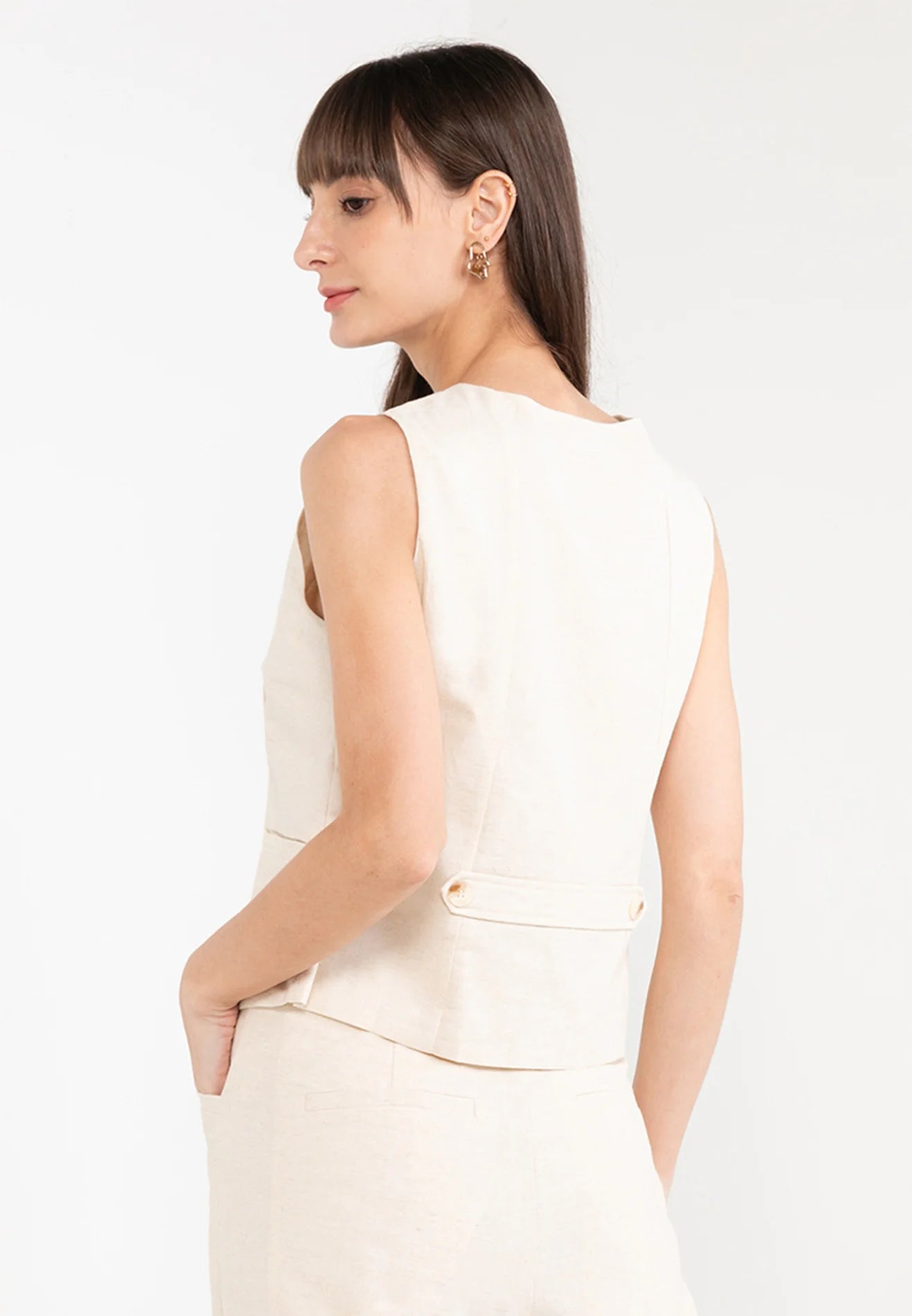 ELLE Apparel V-Neck Sleeveless Linen Suit Waistcoat