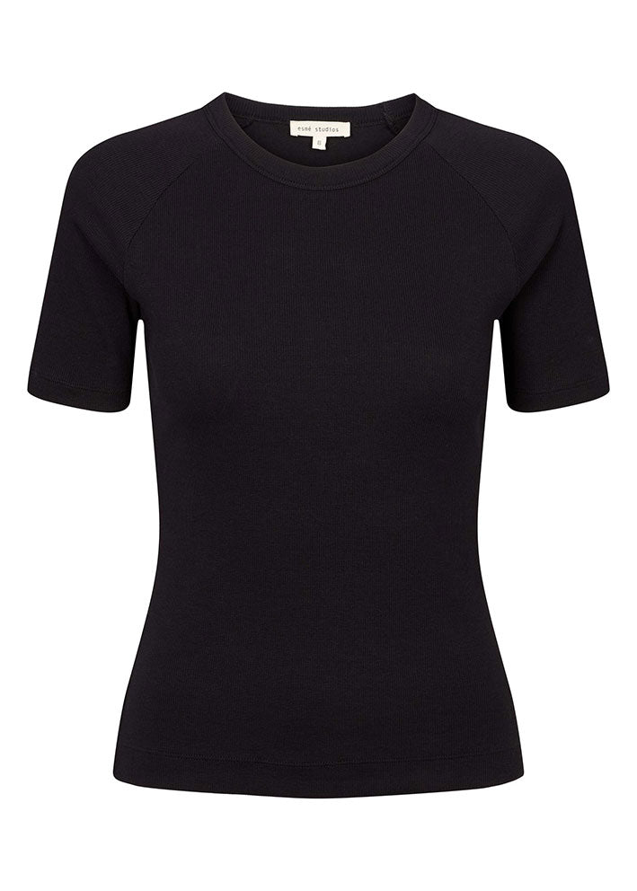 Esmé Studios Blossom SS O-neck Rib T-shirt - Black