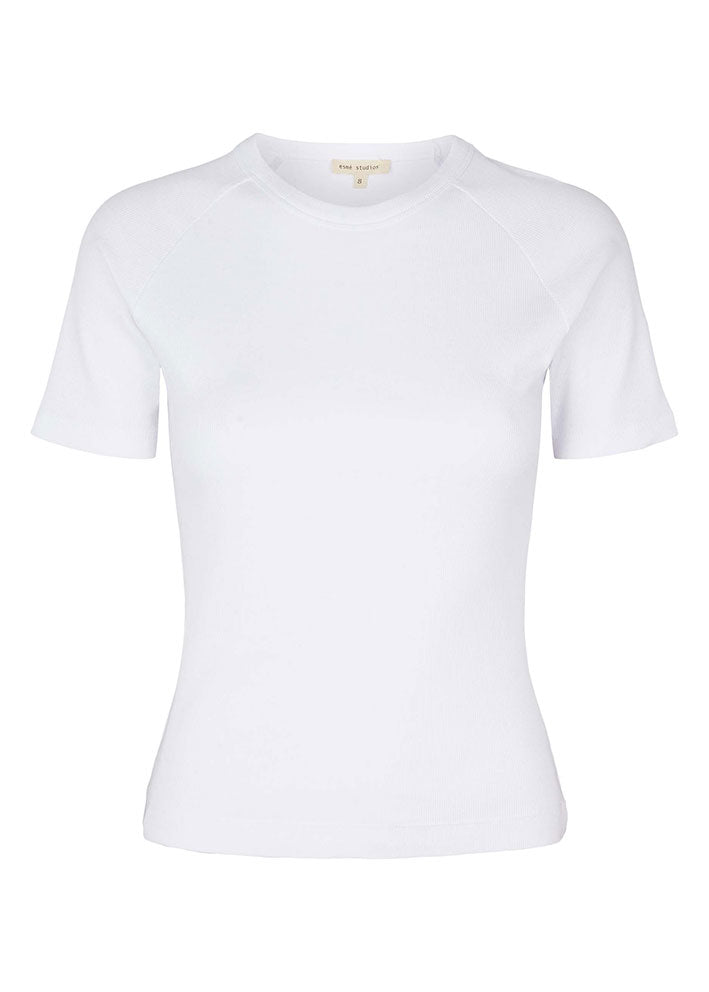 Esmé Studios Blossom SS O-neck Rib T-shirt - White