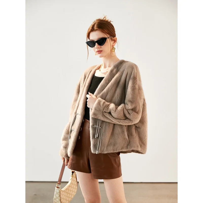 Female Warm Winter Real Mink Fur Coats Outwear Park Jacket