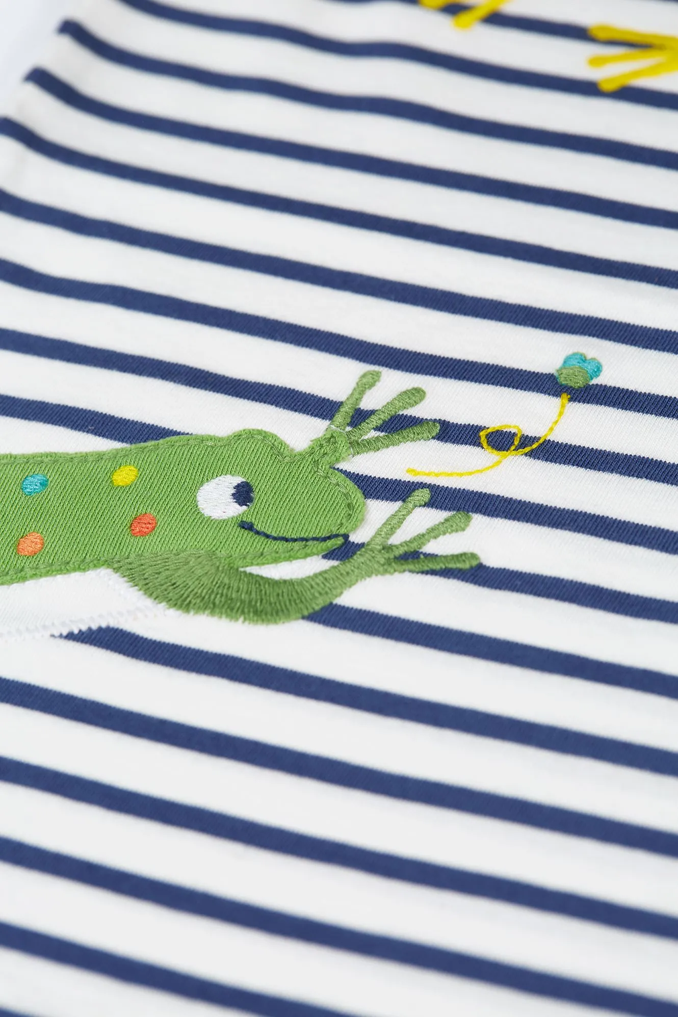 Frugi Navy Stripes Frogs Elijah Appliqué T-Shirt