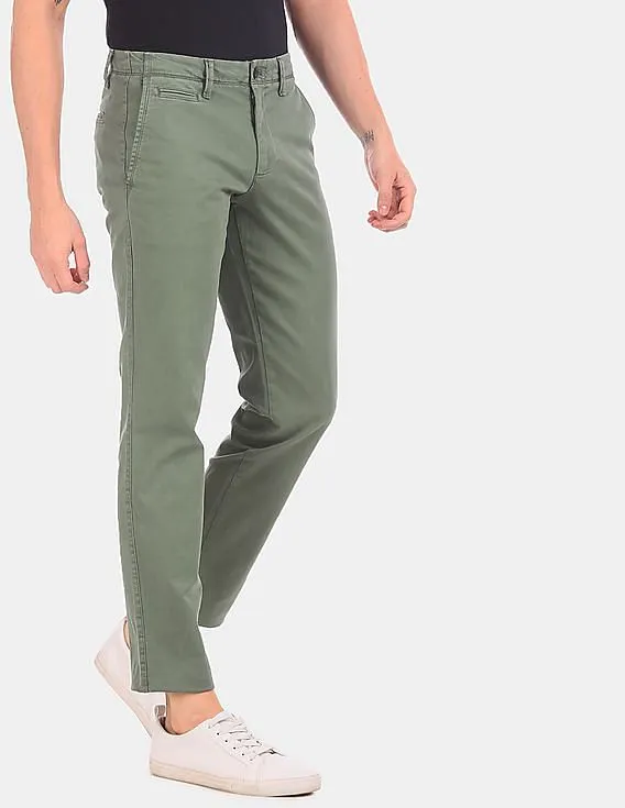 GAP Men Green Slim Fit Washwell Vintage Wash Khaki Pants With Gapflex