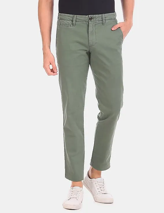 GAP Men Green Slim Fit Washwell Vintage Wash Khaki Pants With Gapflex