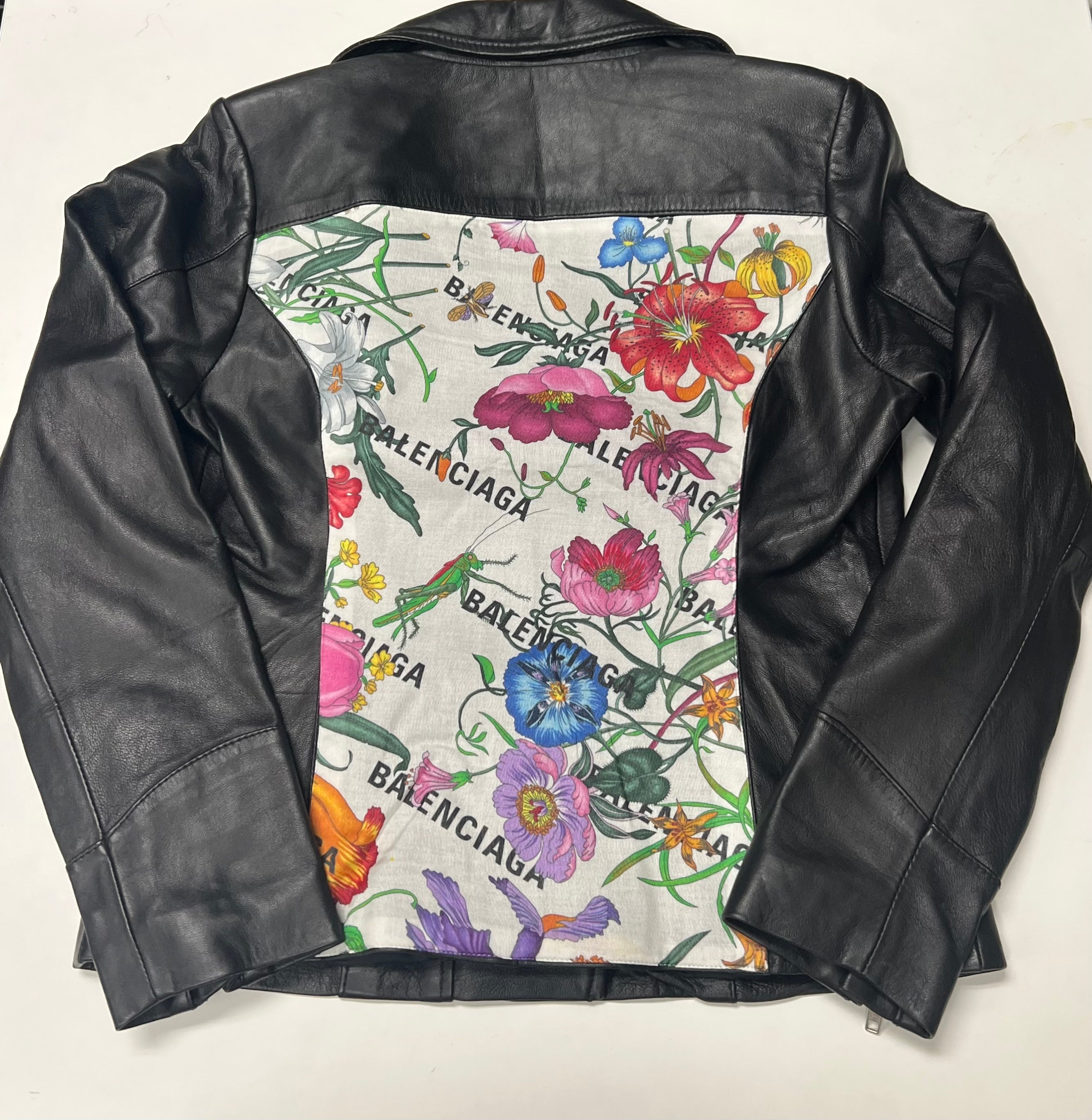 GG Balenciaga Floral on Black Leather