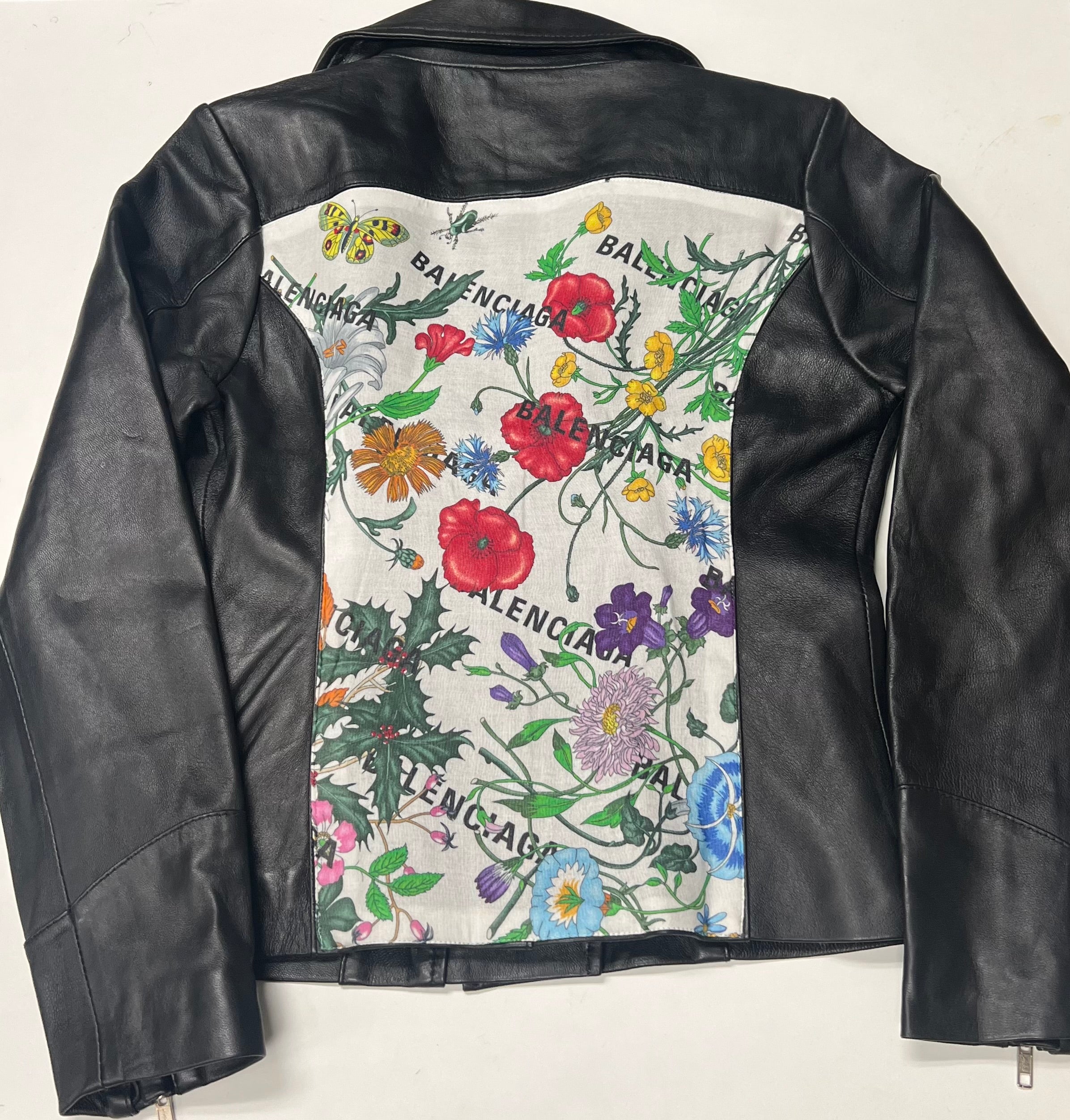 GG Balenciaga Floral on Black Leather