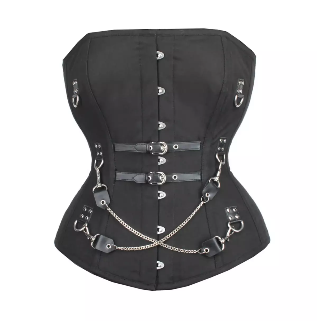 Goth Waist-Reducing Black Overbust Corset With Steel Boning and Metal Busk