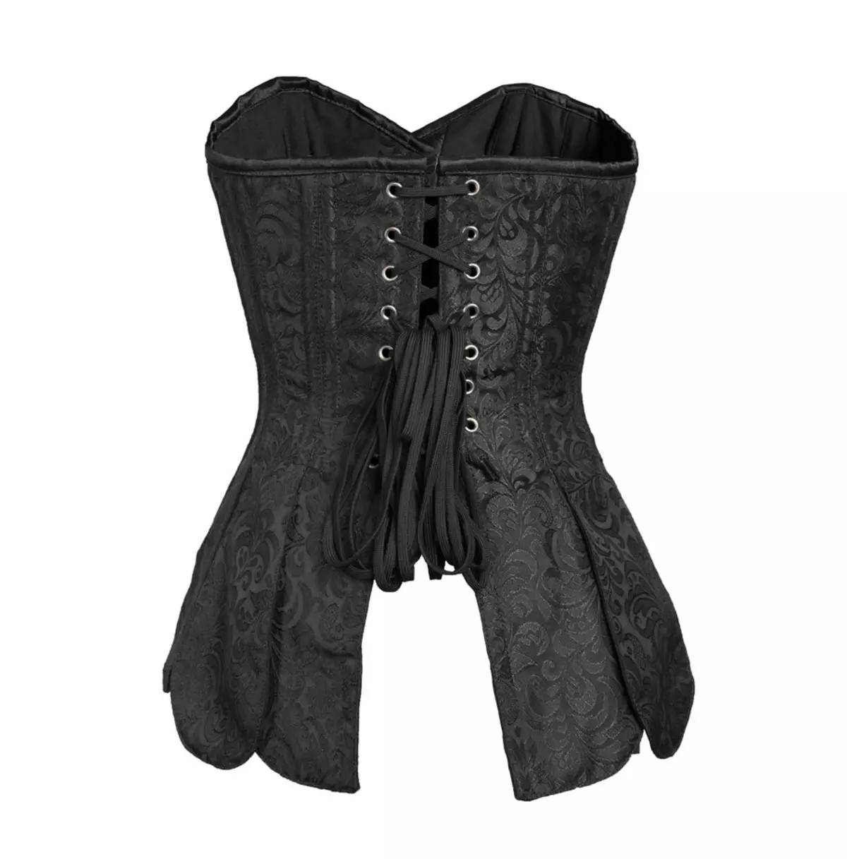 Gothic Black Brocade Overbust Corset With Spiral & Flat Steel Boning