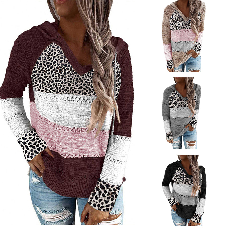 Haute Edition Women's Pullover Colorblock Leopard Sweater Hoodie