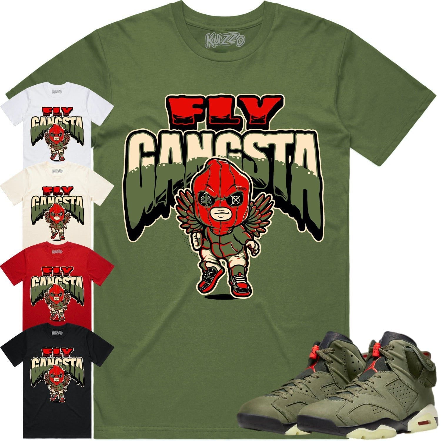 Jordan 6 Cactus Jack 6s Shirt to Match - OLIVE FLY GANGSTA